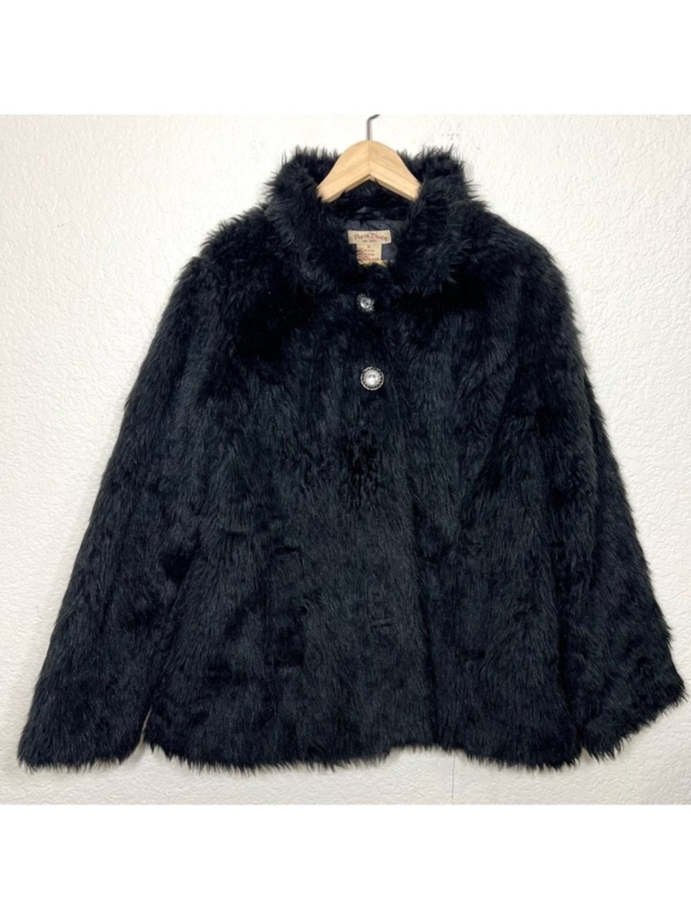 Vintage Y2K Paris Blues Black Shaggy Faux Fur Coat Jacket Size XL